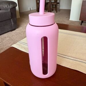 GLASS Pink Water Bottle with Straw bink bkr 27 oz